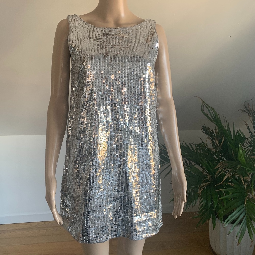 Free People Silver Sequin Shift Dress | Size 4
